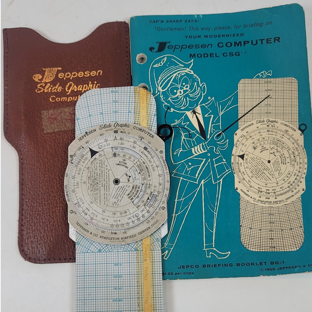 Vintage Jeppesen Slide Graphic Computer Model CSG 1A with Case and 1959 Booklet
